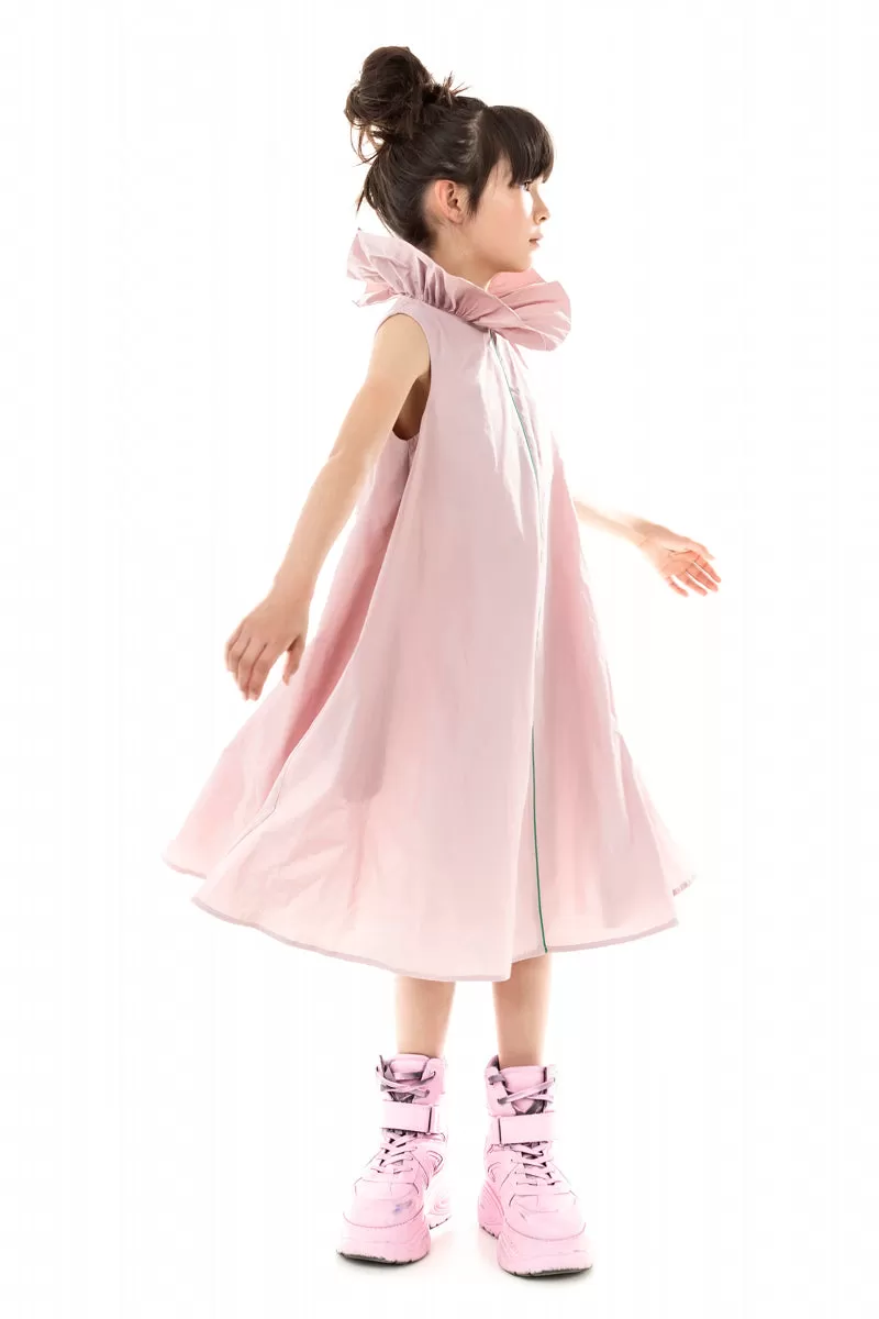 RUFFLE NECK PINK DRESS