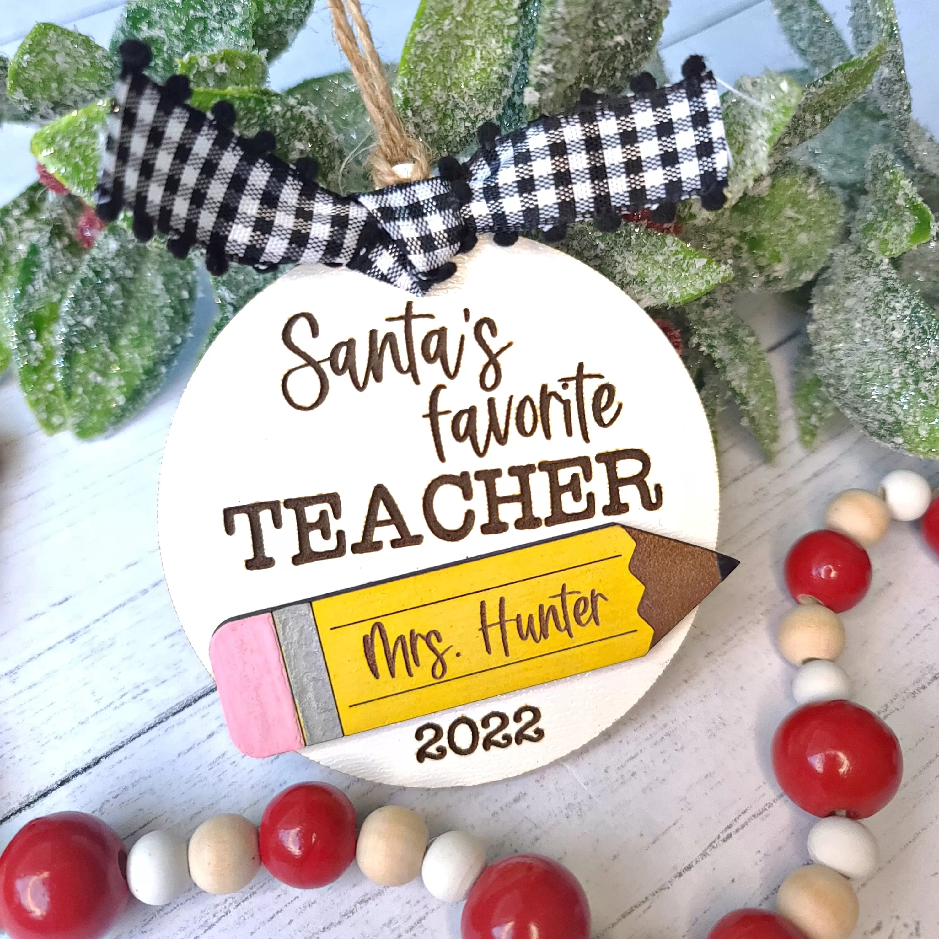 Santa's Favorite Teacher Pencil Christmas Ornament | Laser Cut SVG File