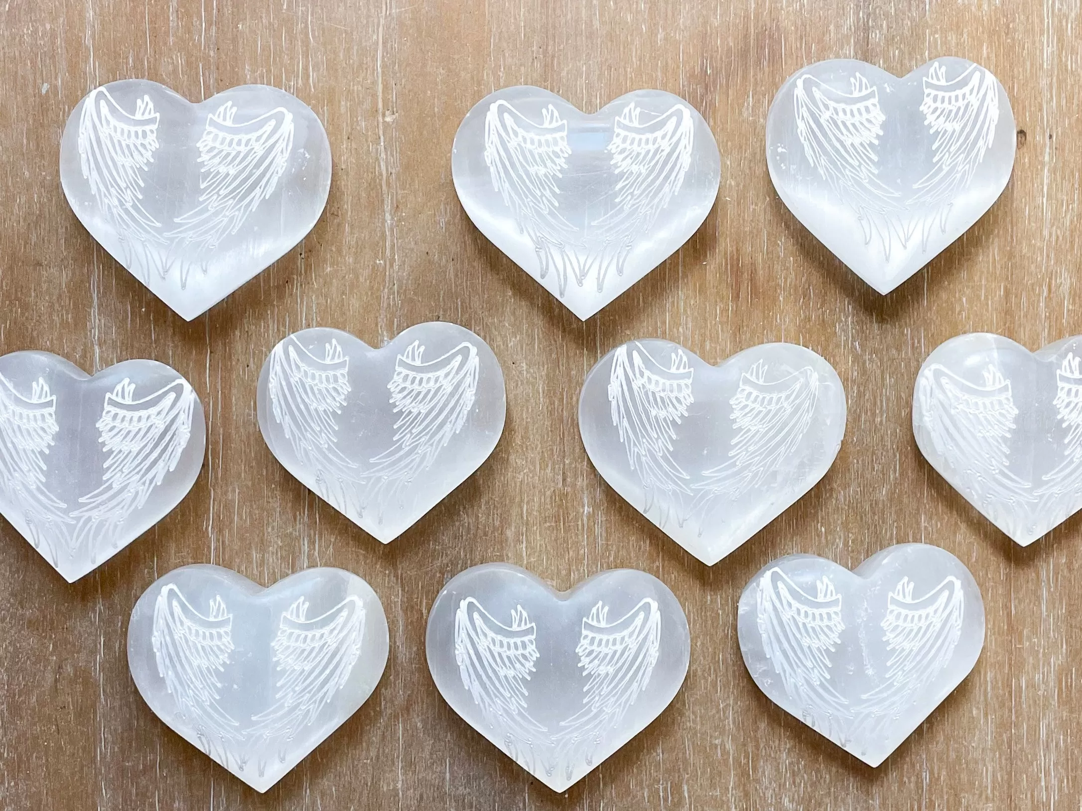 Selenite Engraved Angel Wing Heart