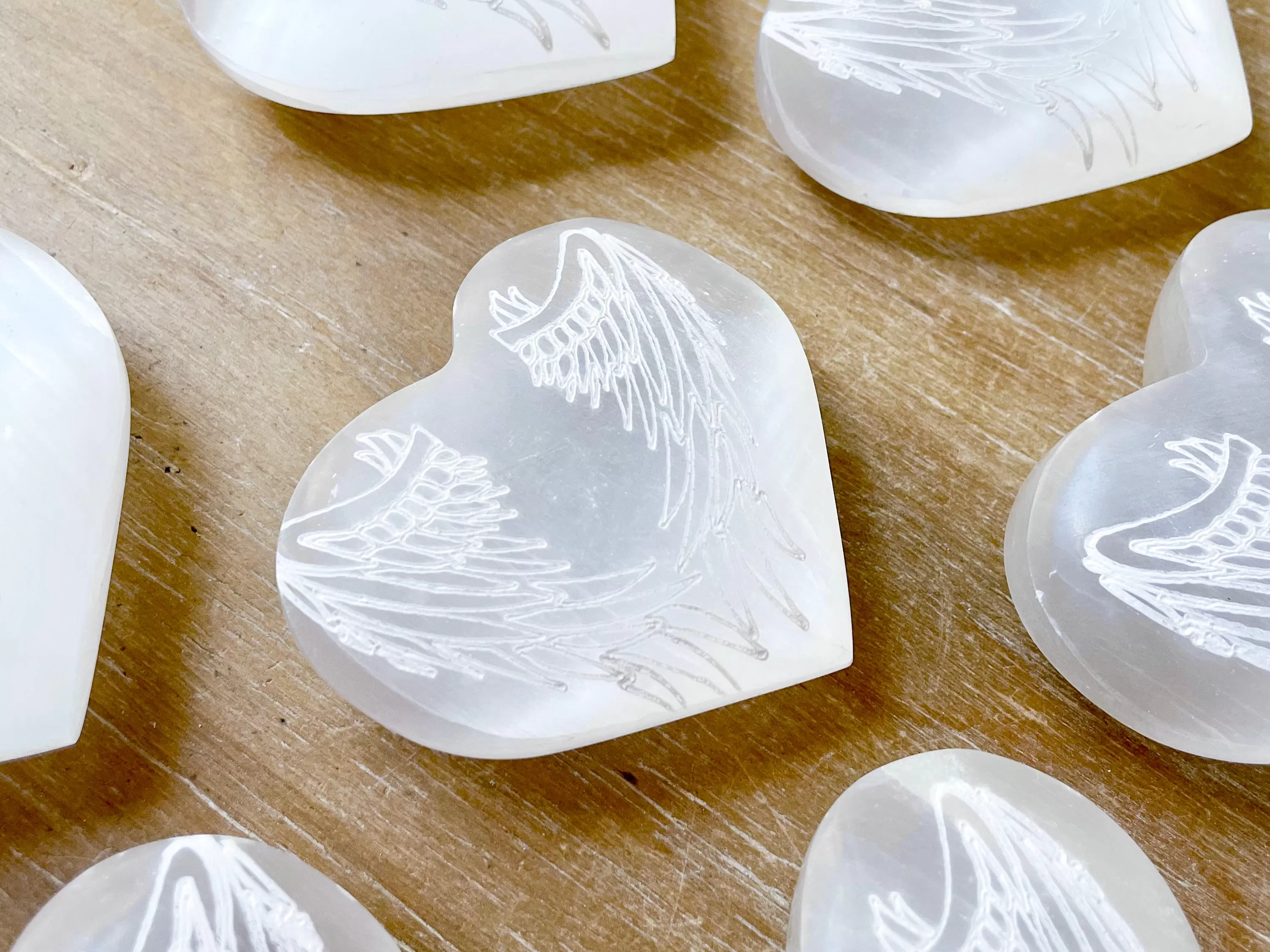 Selenite Engraved Angel Wing Heart