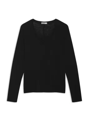 Supima Slub Jersey Long Sleeve V-Neck in Black