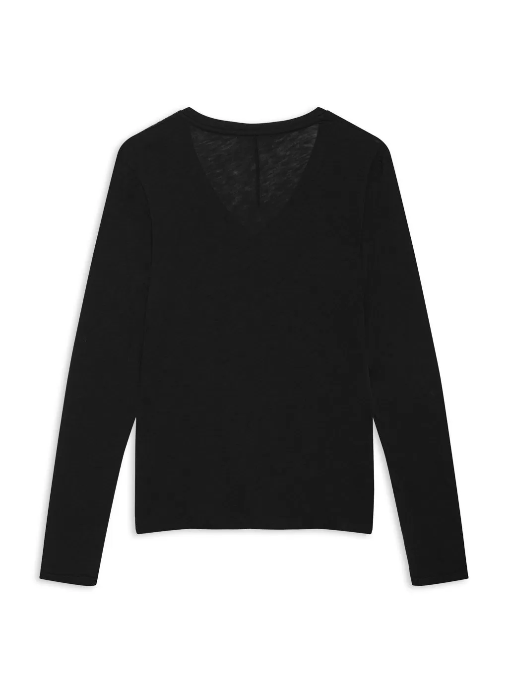 Supima Slub Jersey Long Sleeve V-Neck in Black