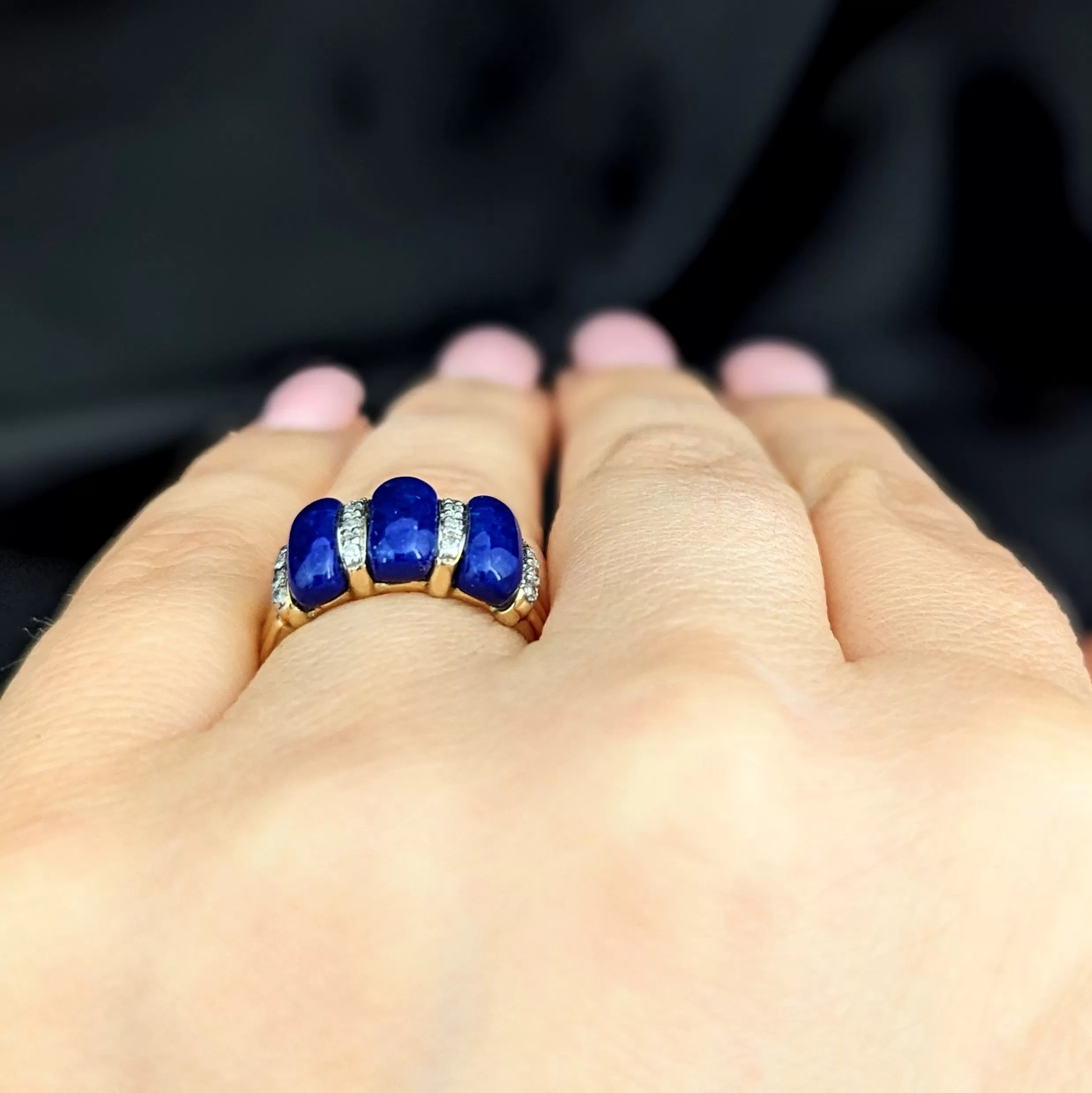 The Murphy - Vintage Lapis Lazuli Diamonds 14k Yellow Gold Band