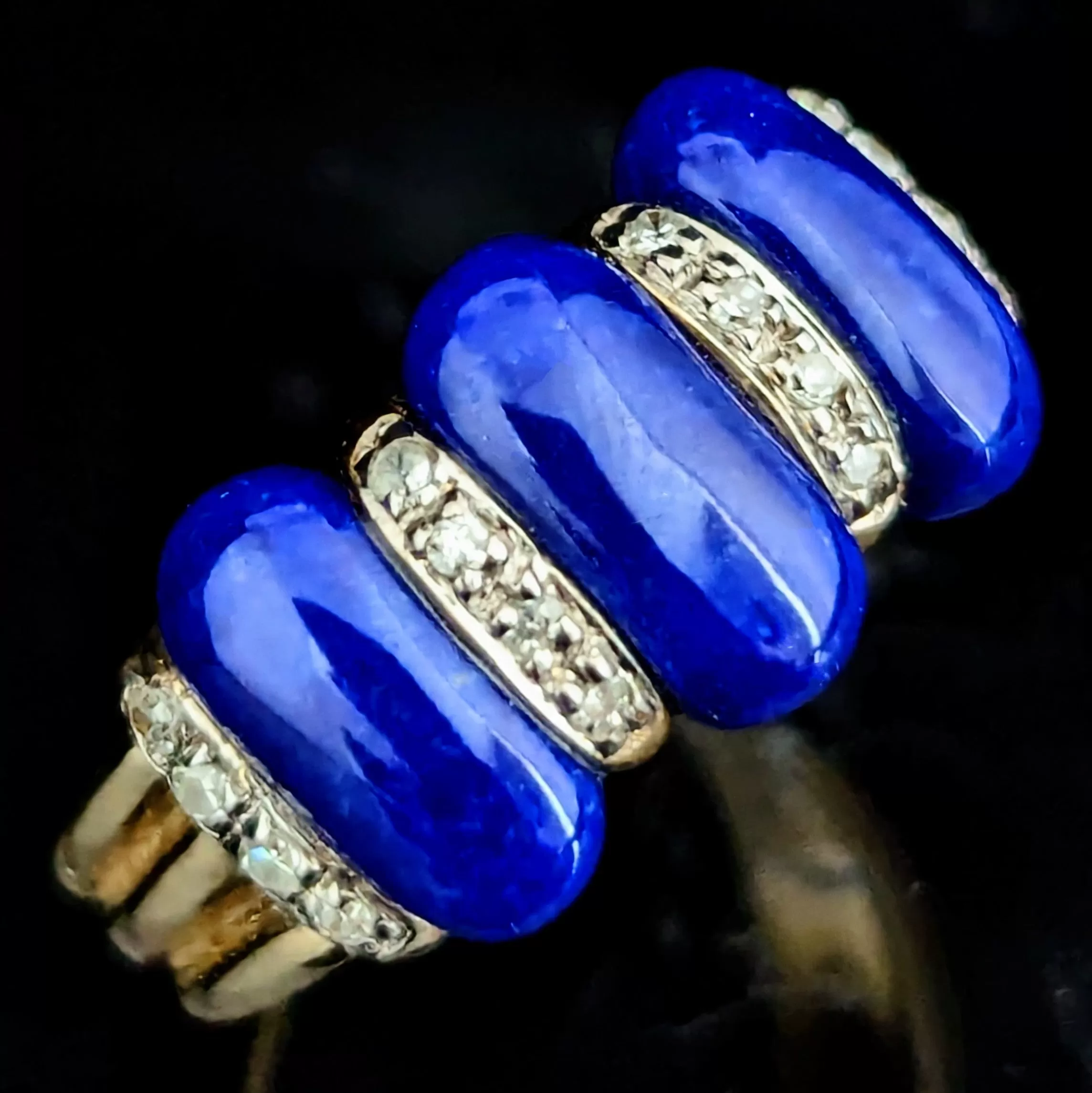 The Murphy - Vintage Lapis Lazuli Diamonds 14k Yellow Gold Band