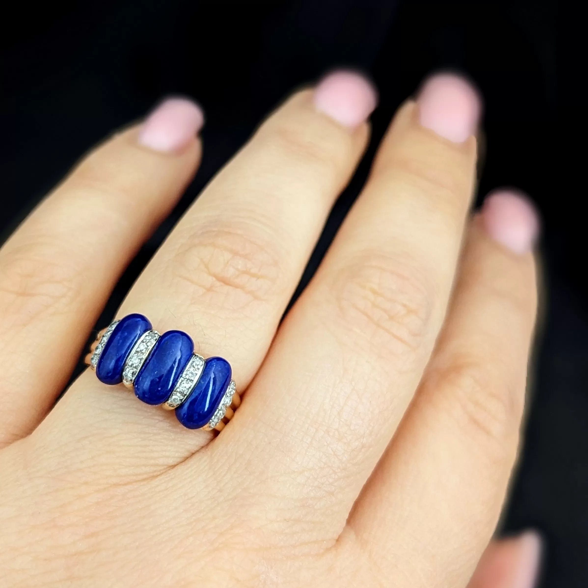 The Murphy - Vintage Lapis Lazuli Diamonds 14k Yellow Gold Band