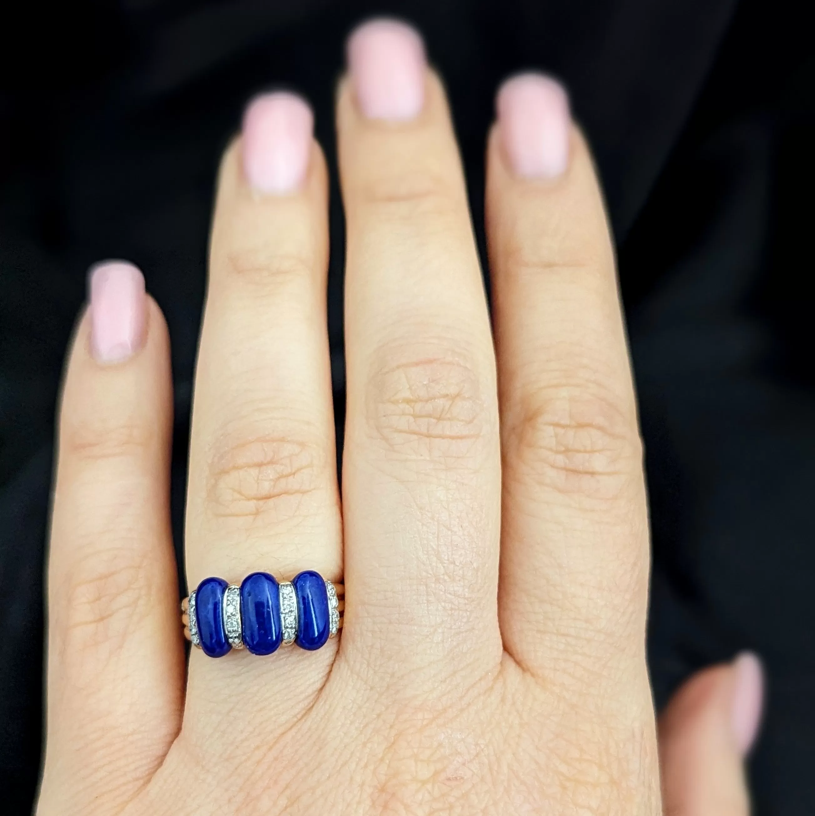 The Murphy - Vintage Lapis Lazuli Diamonds 14k Yellow Gold Band