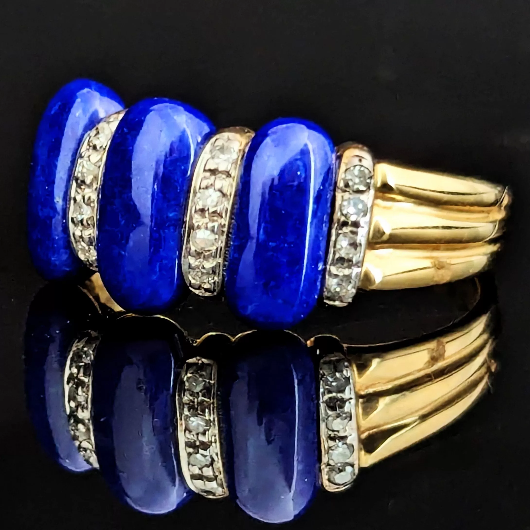 The Murphy - Vintage Lapis Lazuli Diamonds 14k Yellow Gold Band