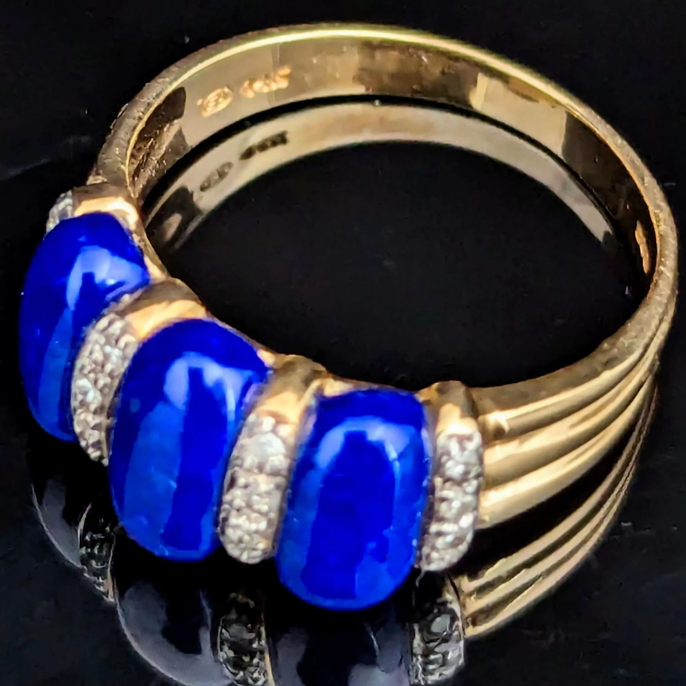 The Murphy - Vintage Lapis Lazuli Diamonds 14k Yellow Gold Band