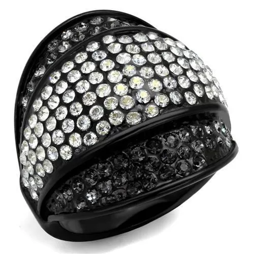 TK2200 IP Black(Ion Plating) Stainless Steel Ring with Top Grade Crystal in Multi Color