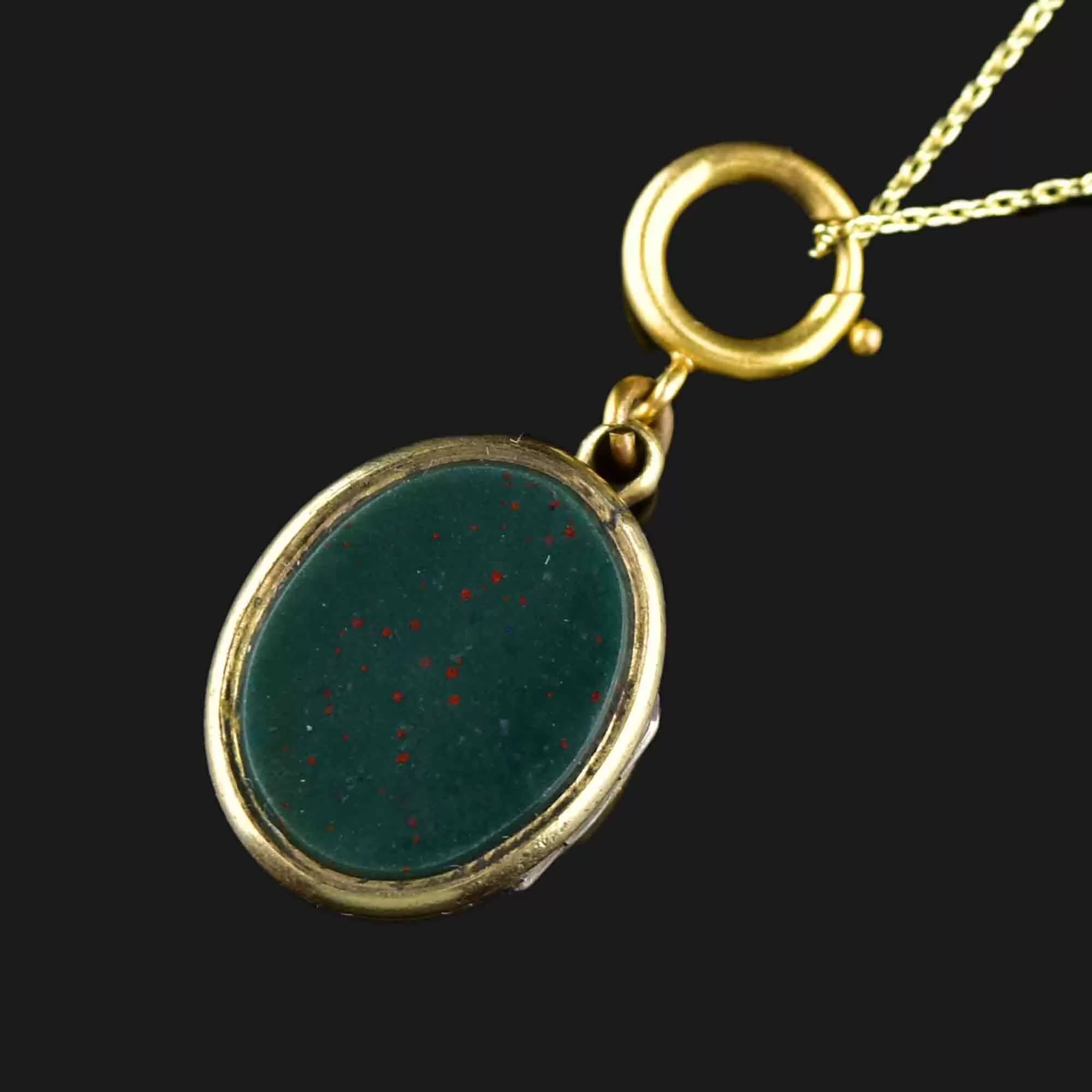 Victorian Bloodstone Scottish Agate Fob Locket Necklace