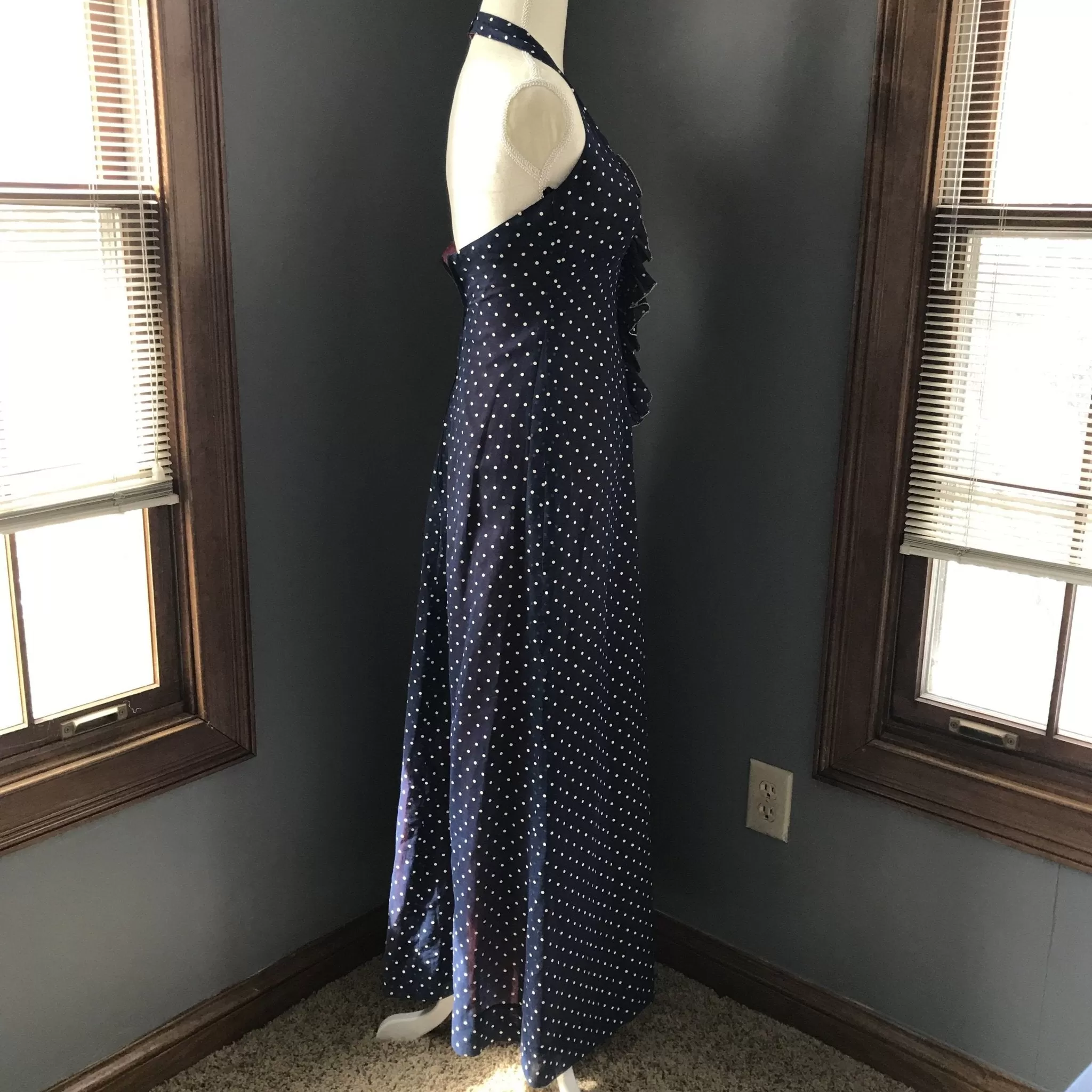 Vintage Polka Dot Sundress and Capelet by Phyllis Sues for Saks Fifth Avenue. Navy Blue and White