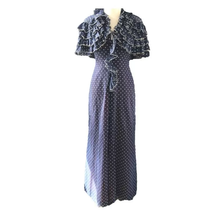 Vintage Polka Dot Sundress and Capelet by Phyllis Sues for Saks Fifth Avenue. Navy Blue and White