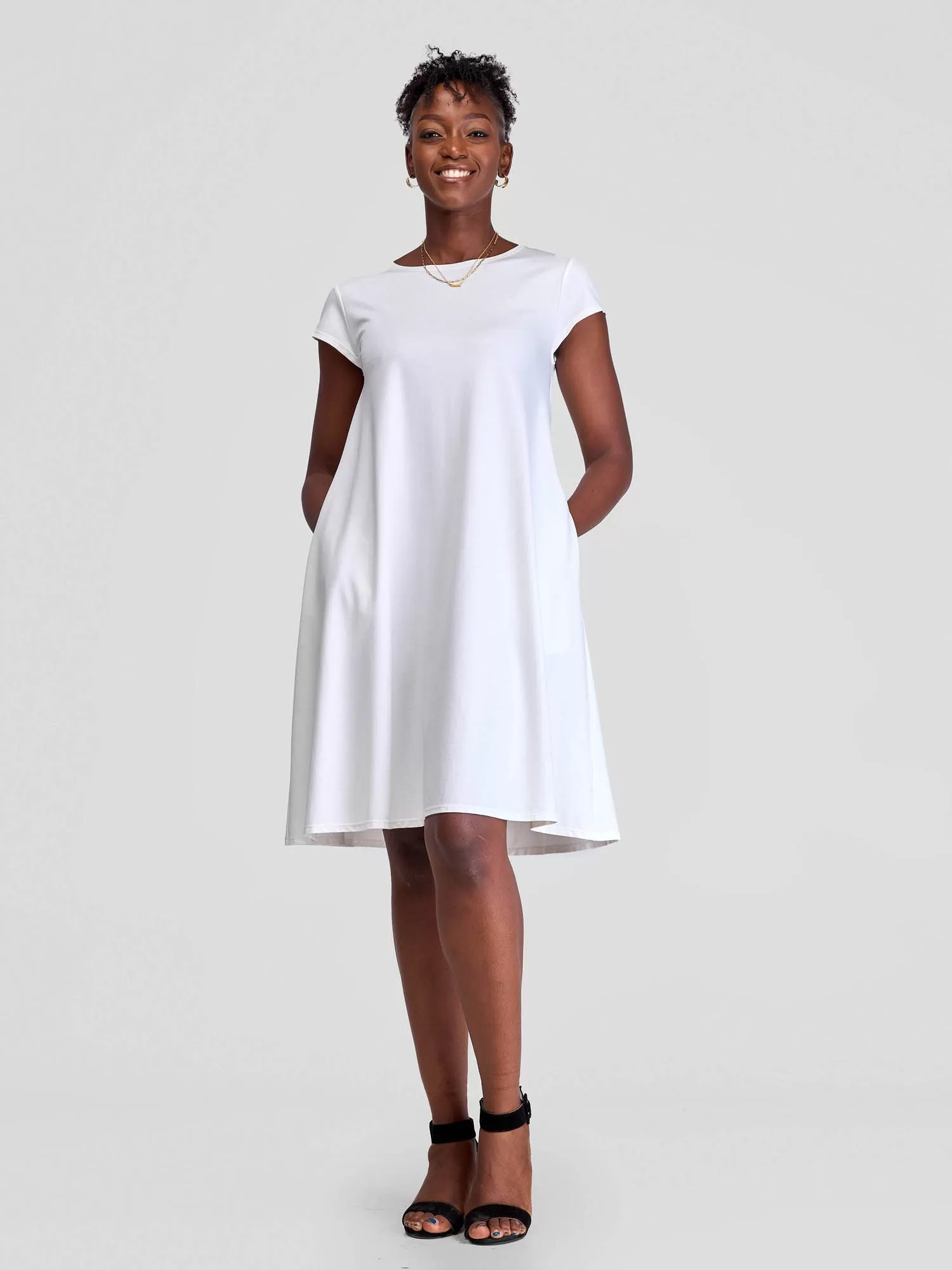 Vivo Basic Kena Tent Knee Length Dress - Off White