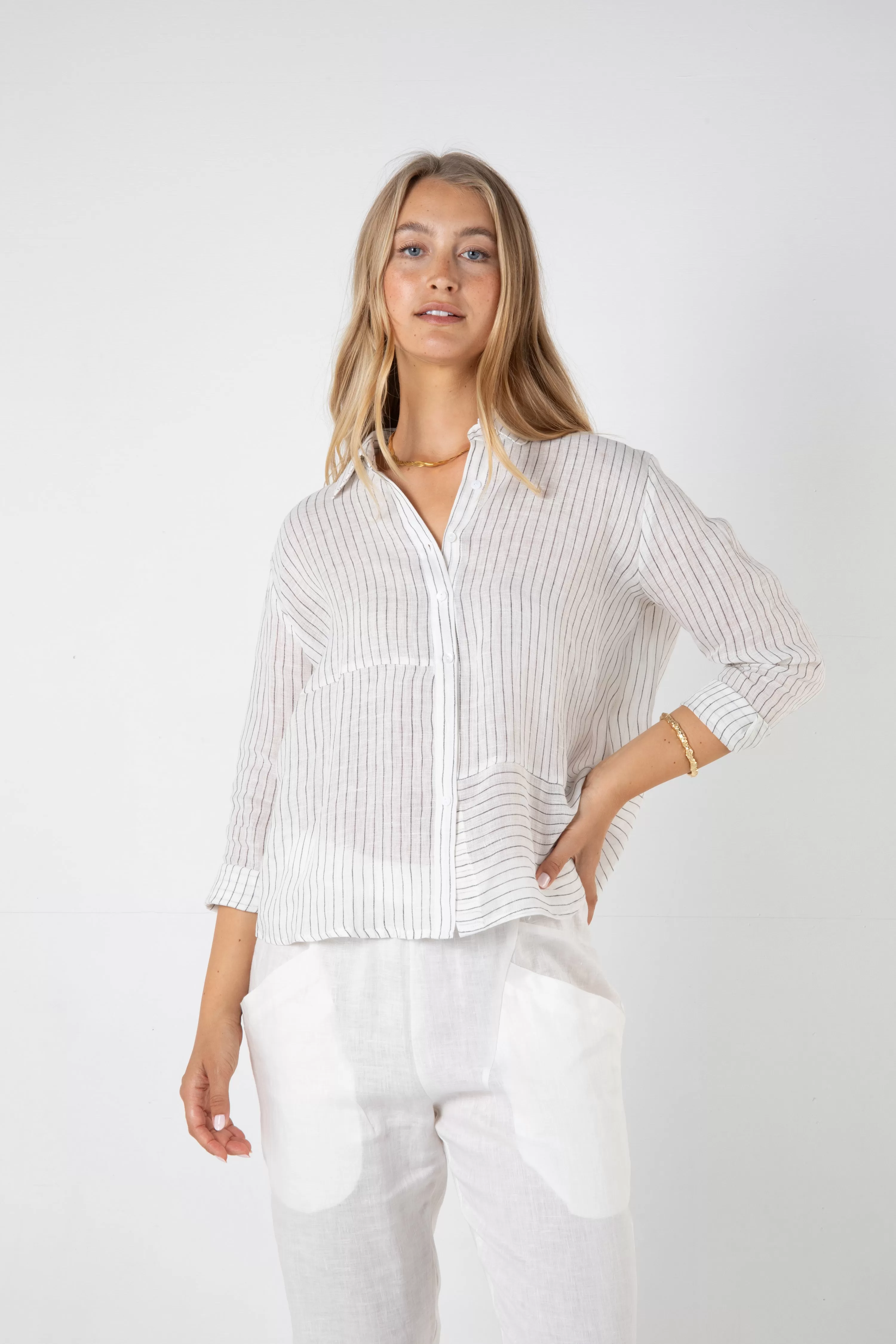 WESLEY LINEN SHIRT - SAND STRIPE