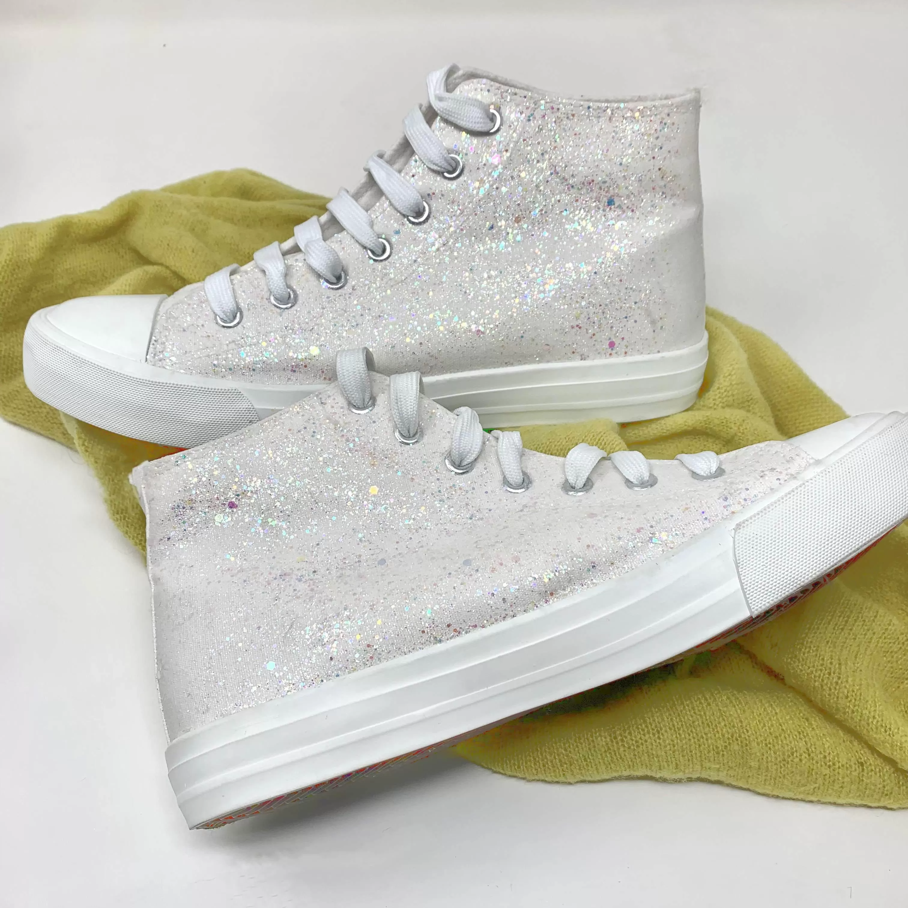 White Crystal Glitter Hi Top Converse