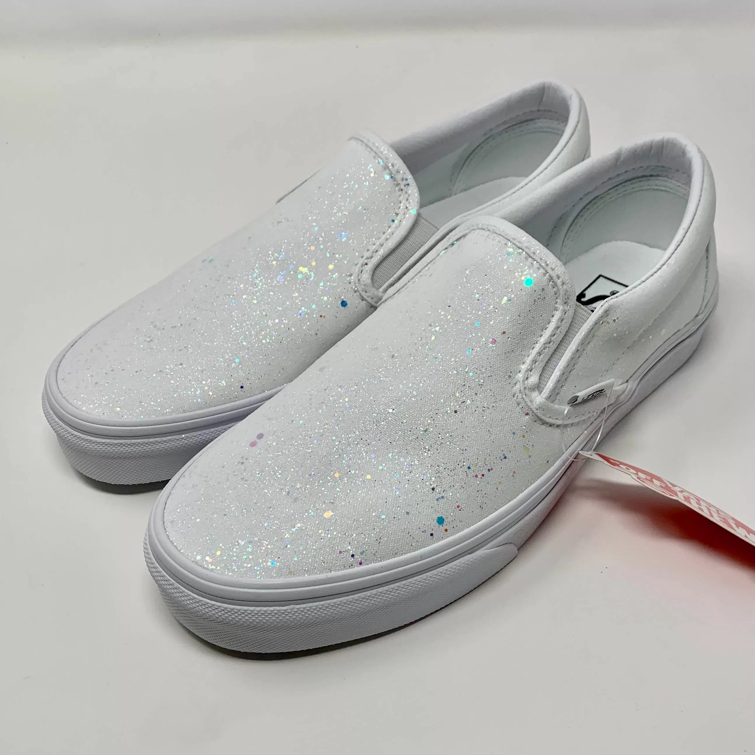 White Crystal Glitter Slip On Vans