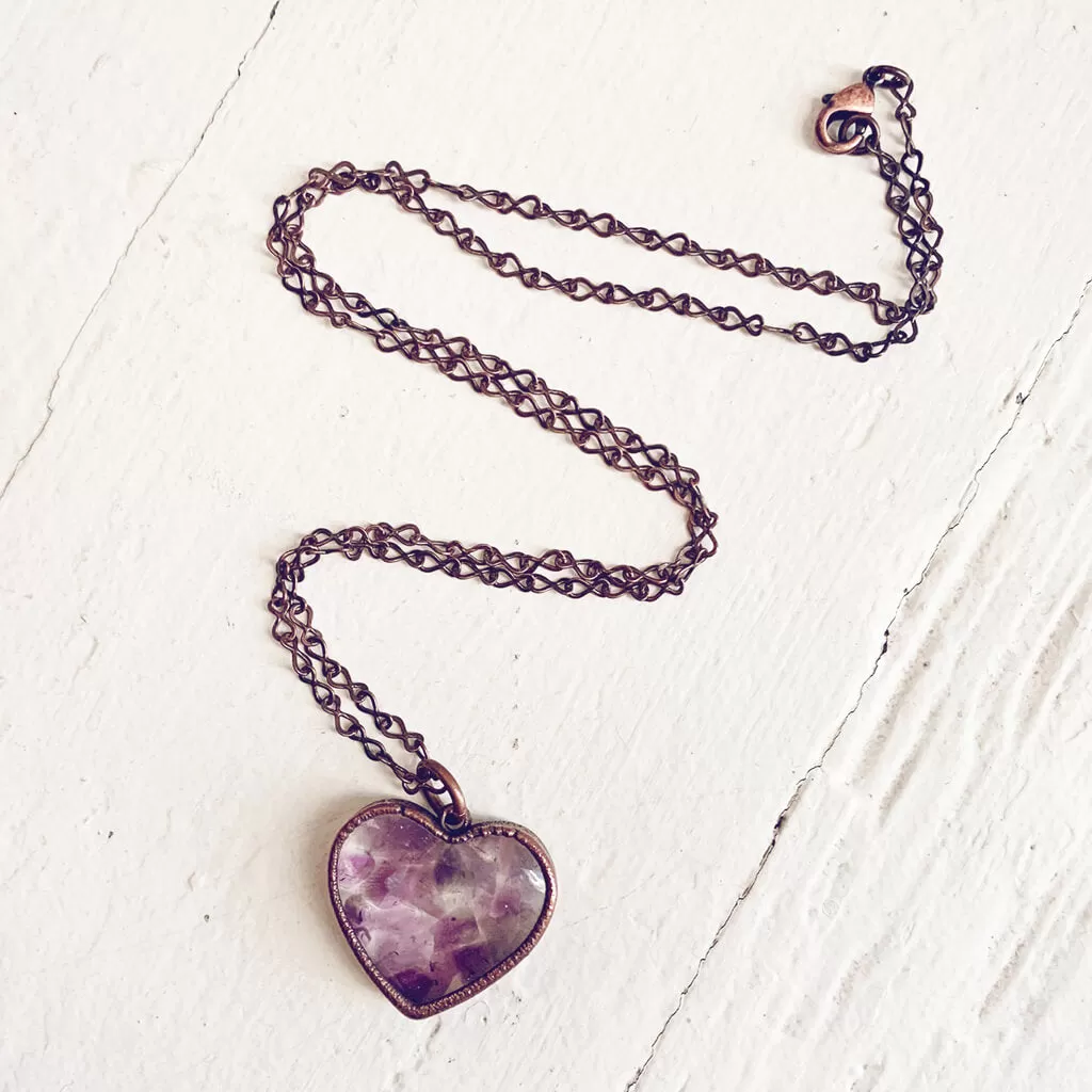 wild at heart // copper electroformed amethyst chip heart pendant necklace