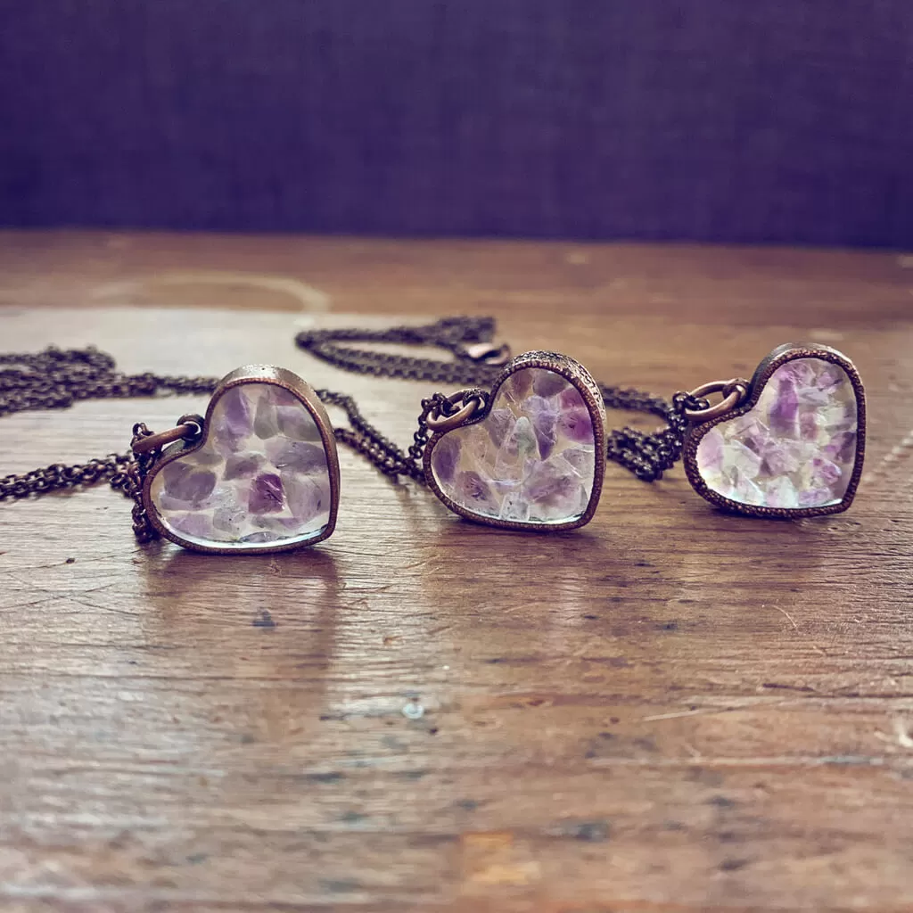 wild at heart // copper electroformed amethyst chip heart pendant necklace