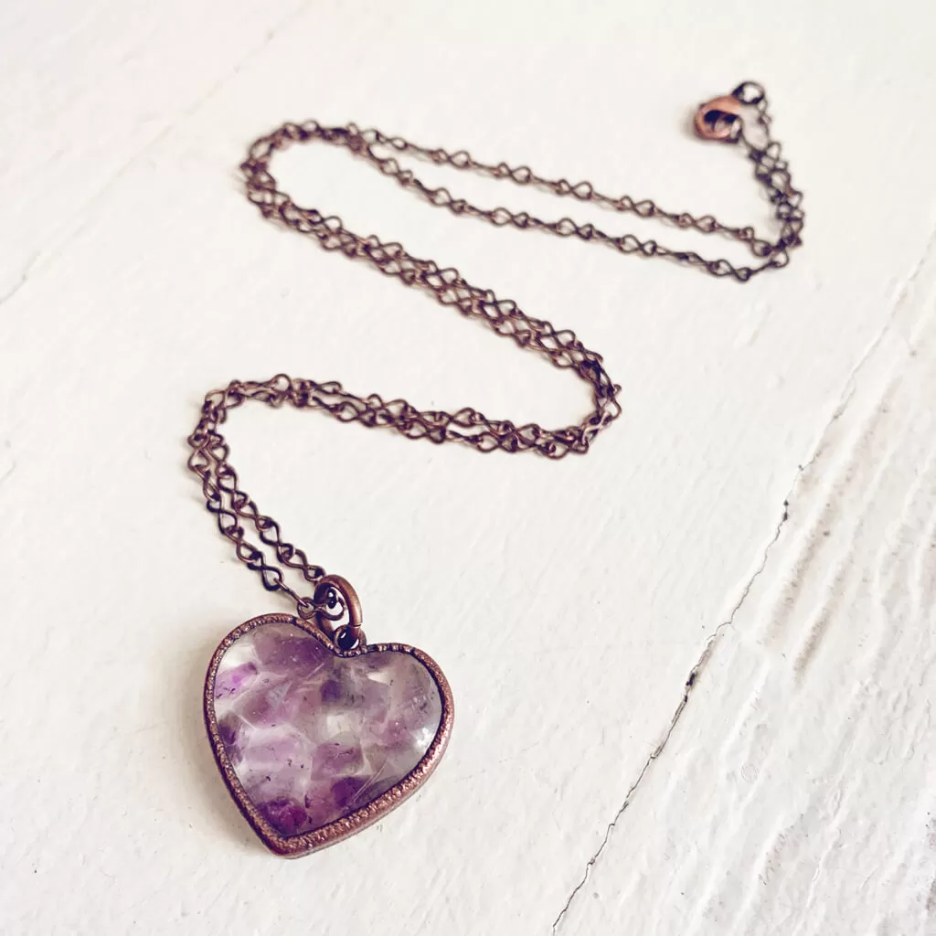 wild at heart // copper electroformed amethyst chip heart pendant necklace