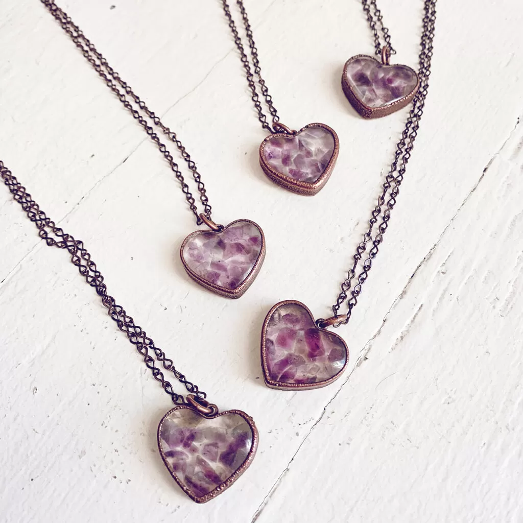 wild at heart // copper electroformed amethyst chip heart pendant necklace