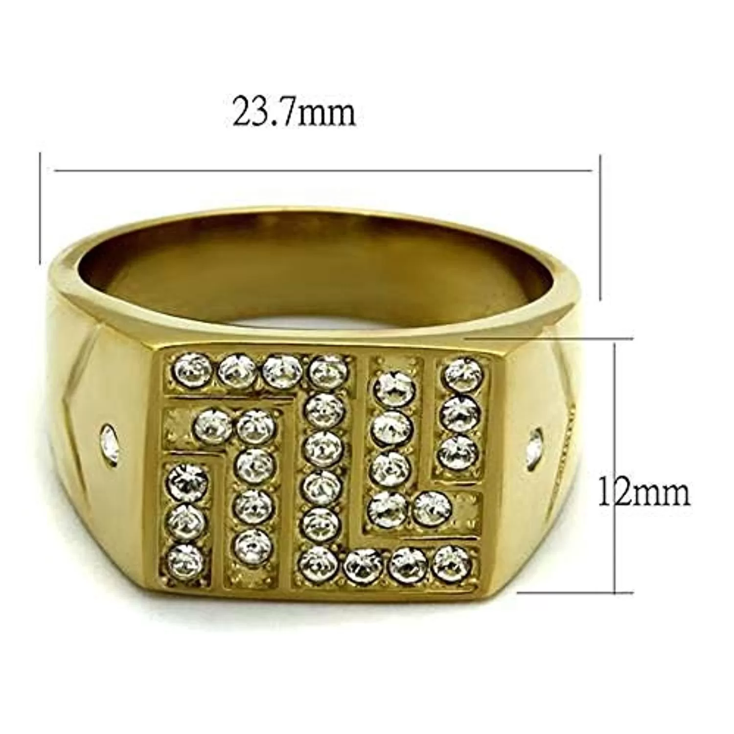 WildKlass Stainless Steel Ring IP GoldMen Top Grade Crystal Clear