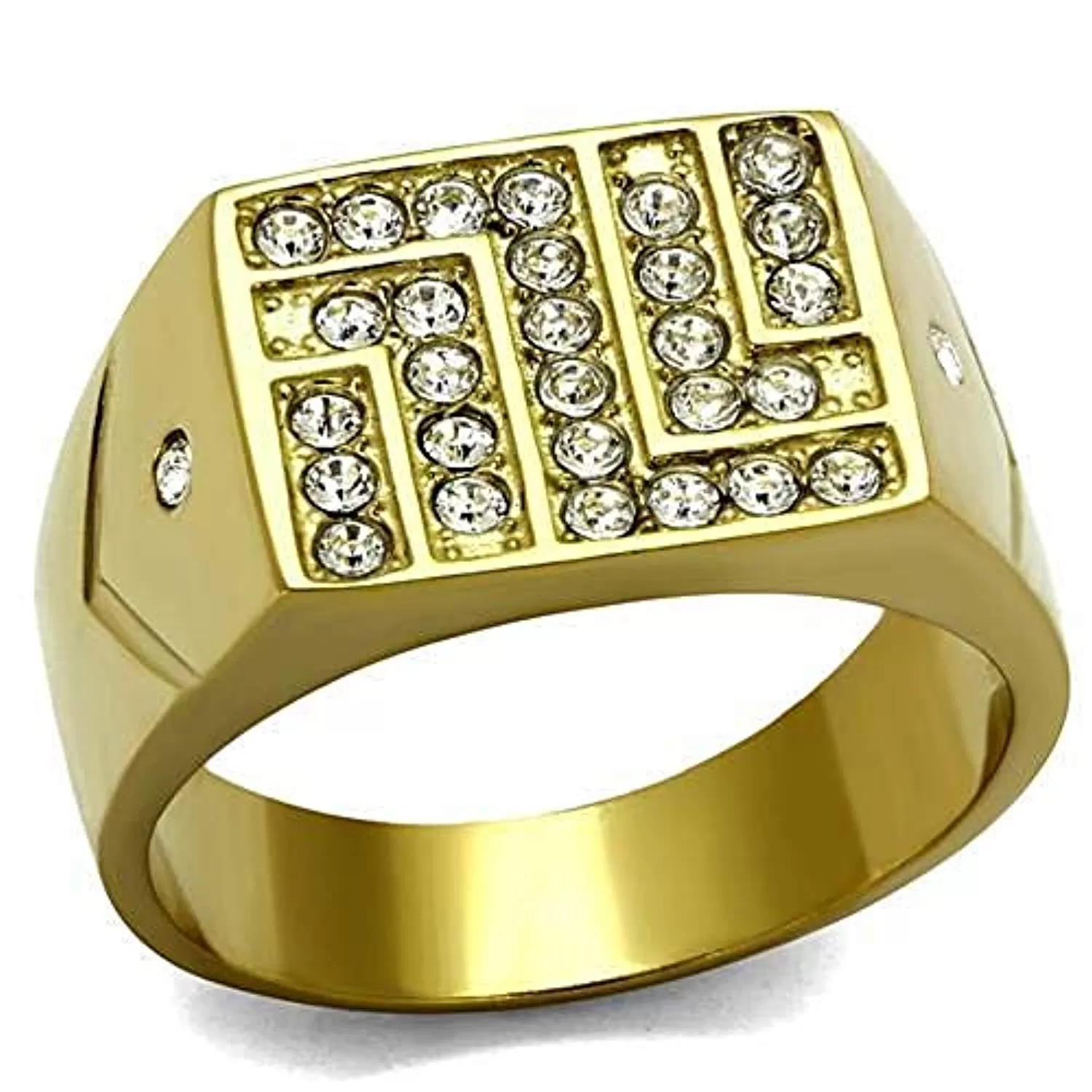 WildKlass Stainless Steel Ring IP GoldMen Top Grade Crystal Clear