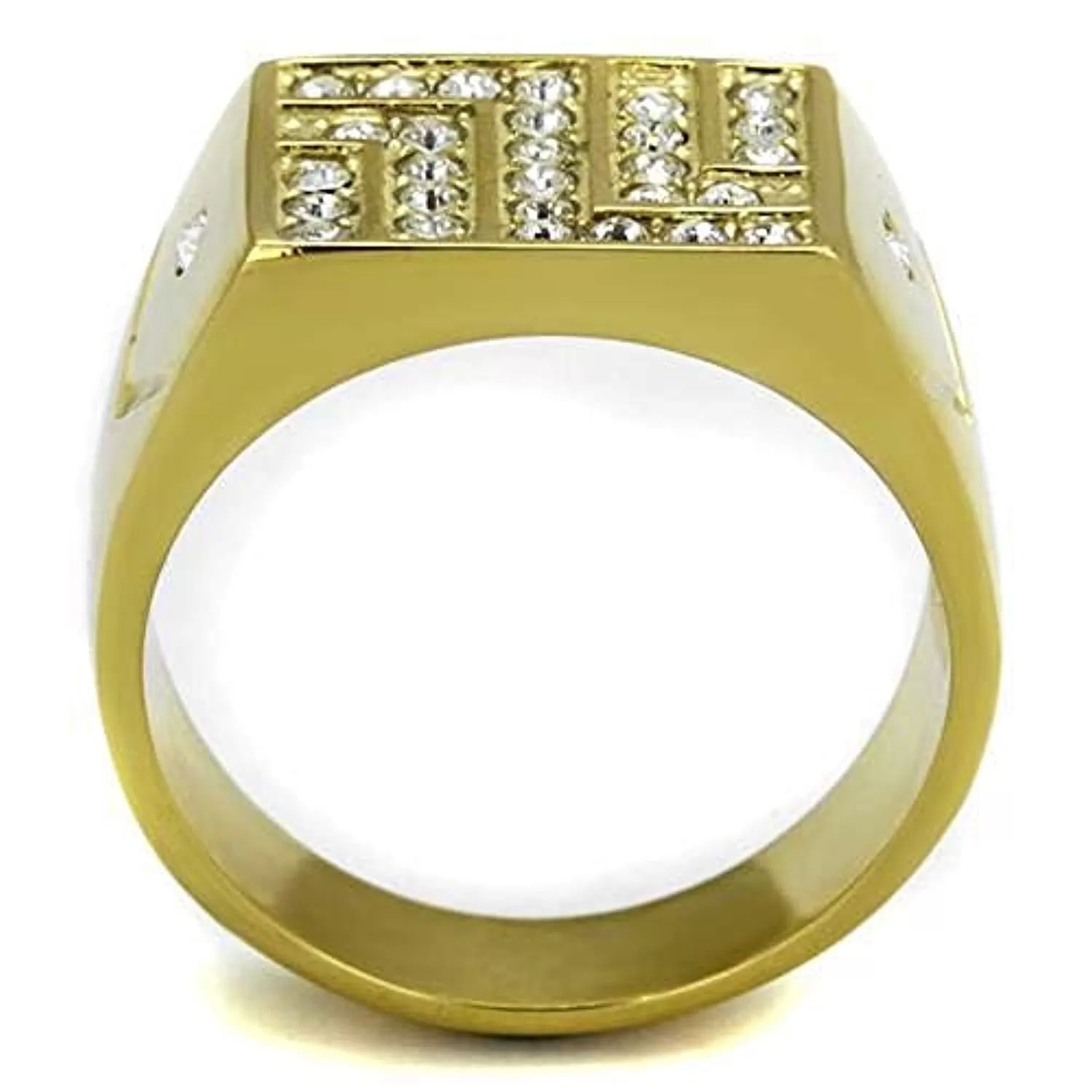 WildKlass Stainless Steel Ring IP GoldMen Top Grade Crystal Clear