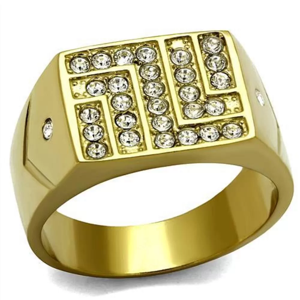 WildKlass Stainless Steel Ring IP GoldMen Top Grade Crystal Clear