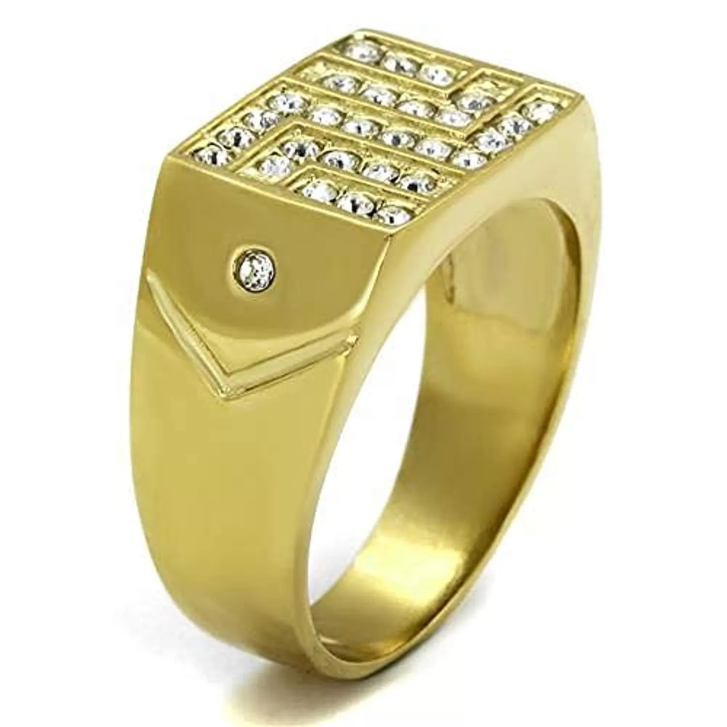 WildKlass Stainless Steel Ring IP GoldMen Top Grade Crystal Clear