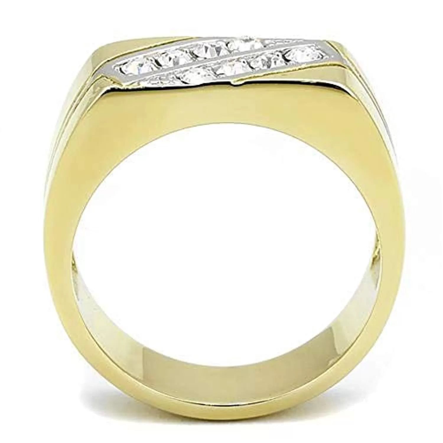 WildKlass Stainless Steel Ring Two-Tone IP Gold Men Top Grade Crystal Clear