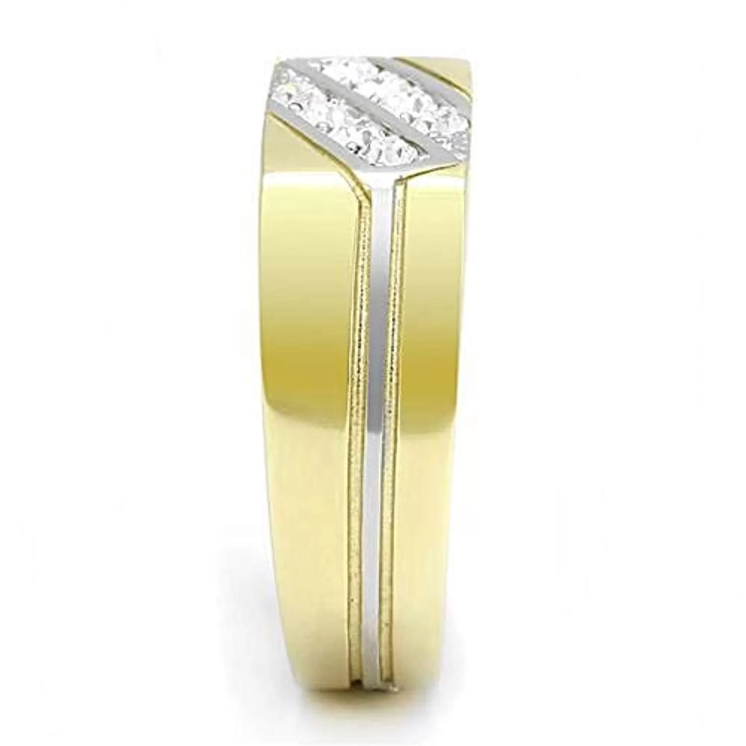 WildKlass Stainless Steel Ring Two-Tone IP Gold Men Top Grade Crystal Clear