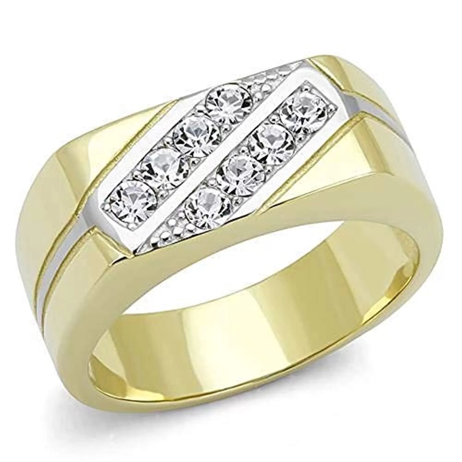 WildKlass Stainless Steel Ring Two-Tone IP Gold Men Top Grade Crystal Clear