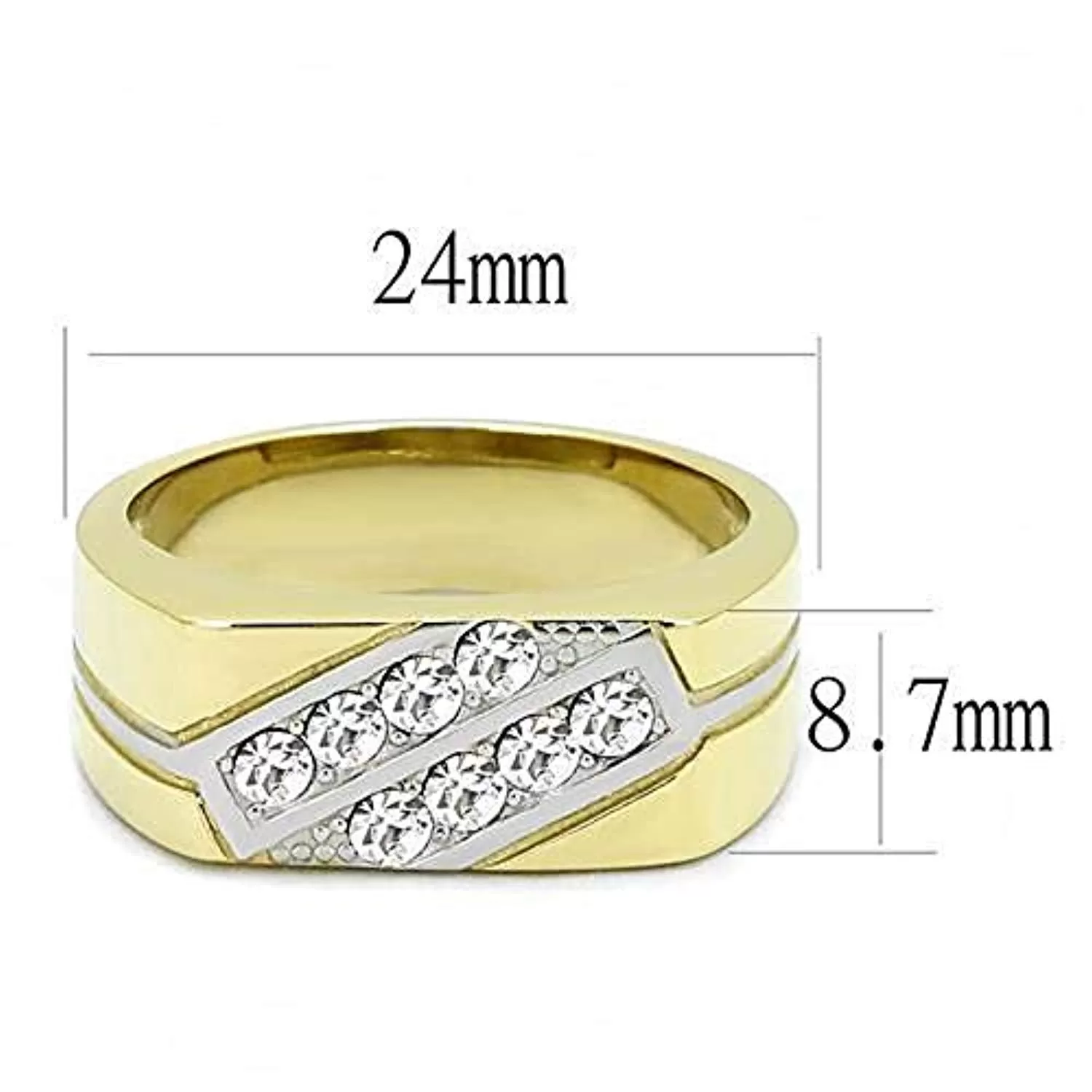 WildKlass Stainless Steel Ring Two-Tone IP Gold Men Top Grade Crystal Clear