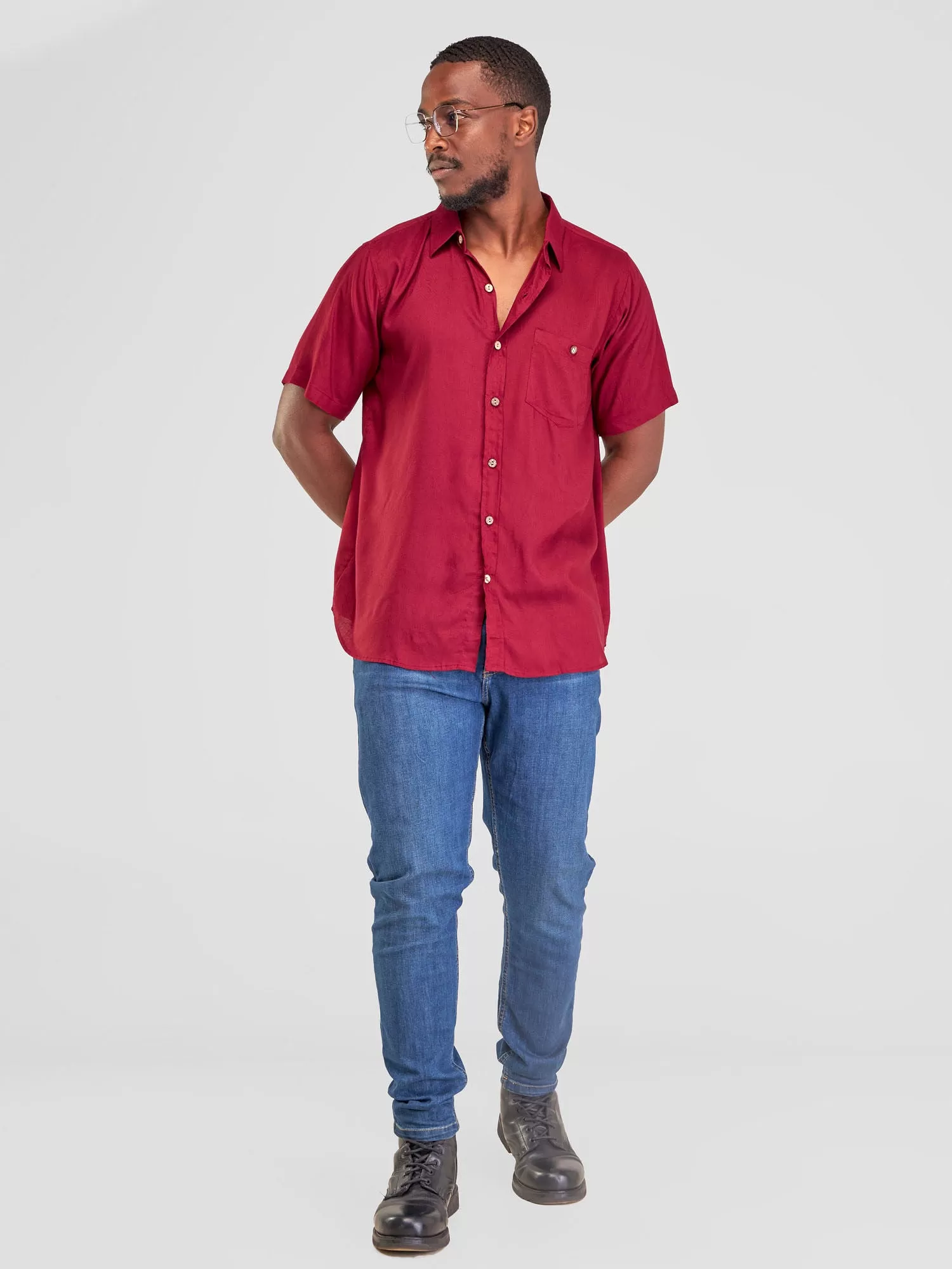 Zetu Men's Linen Button Down Shirt- Burgundy